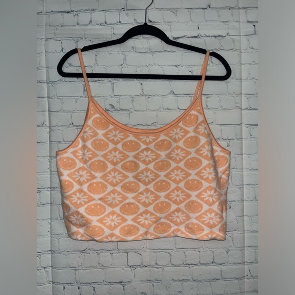 ✨American Eagle Smiley Face Tank Top Peach XXL‎ Cropped Sleeveless